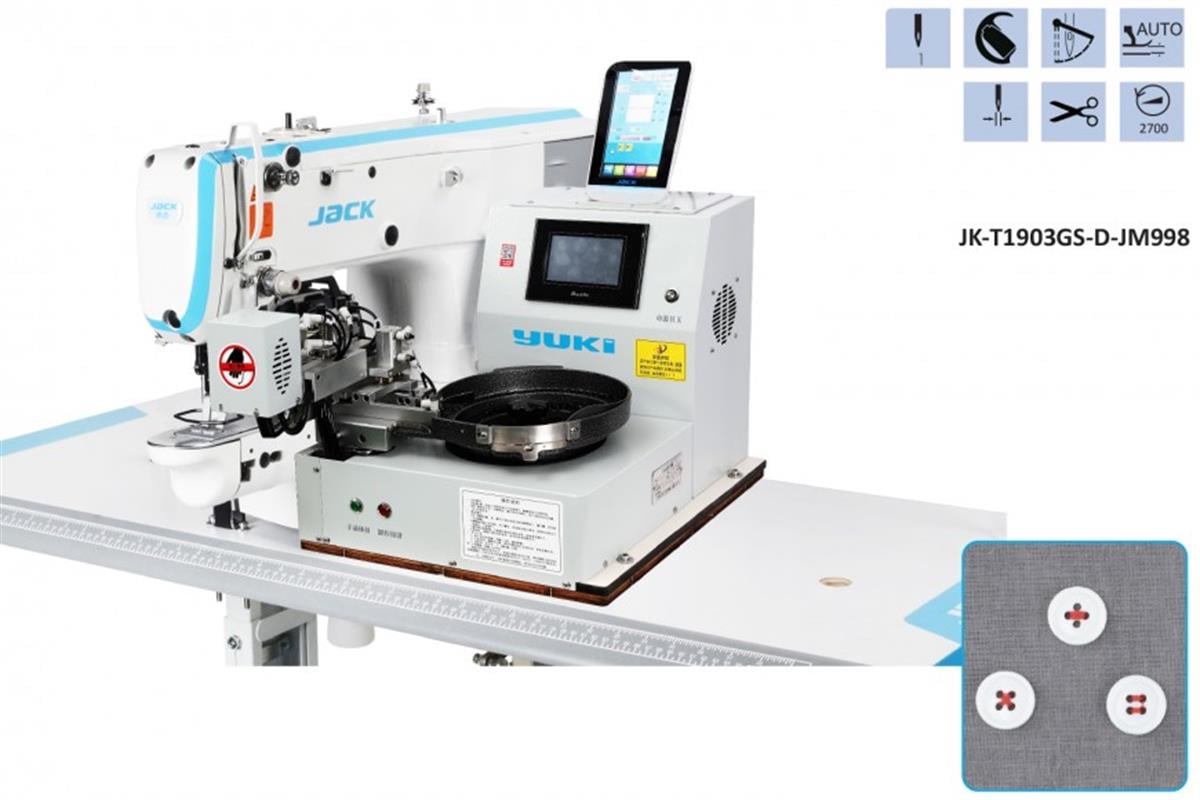 JACK YK-998/T1903GSK-D Düğme Dikiş Makinesi Kova Beslemeli Kilit