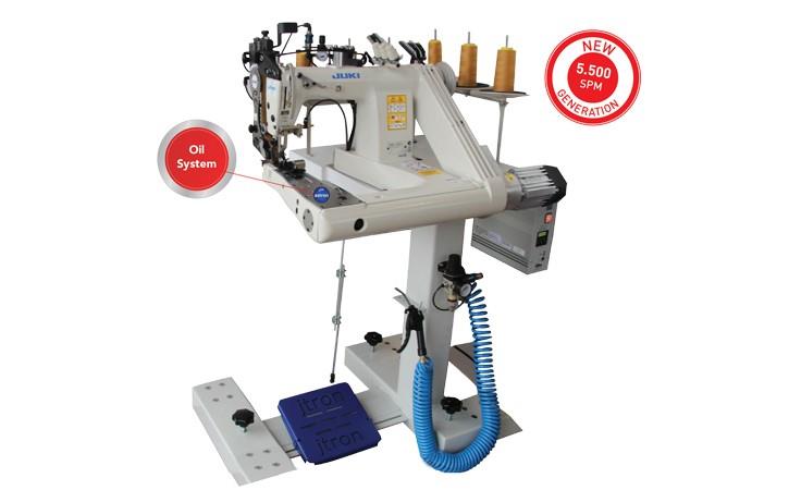 JUKİ Efka Direct Drive Servo Motorlu Üç İğne, Kollu, Tam Yağlı Kot Zincir Dikiş Makinası Palet Pullerli + Zincir Kesicili