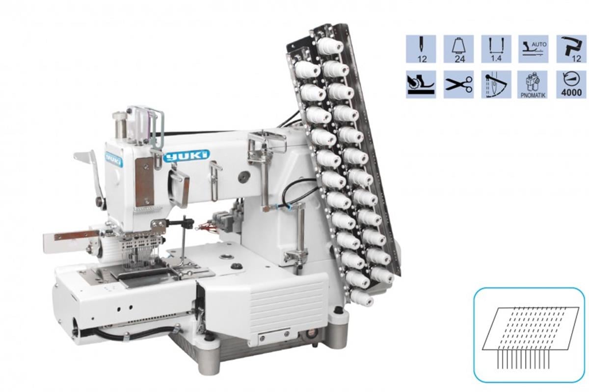 YUKİ YK-4412P-UTC-1/4 12 İğne Zincir Dikiş Makinesi Burunlu (6.4mm) İplik Kesicili