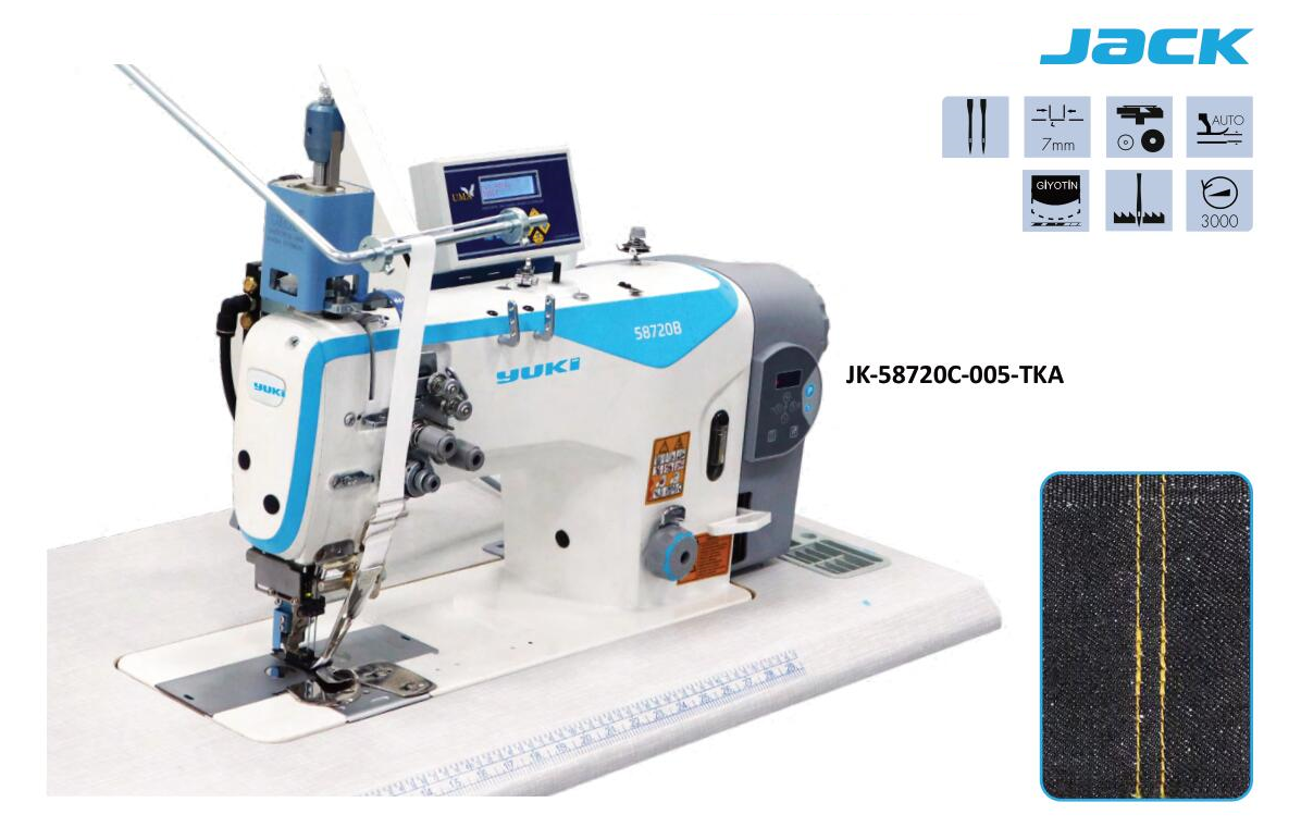 JACK JK-58720B-005-TKA Çift İğne Makinesi Büyük Çağanozlu Biye Kesicili