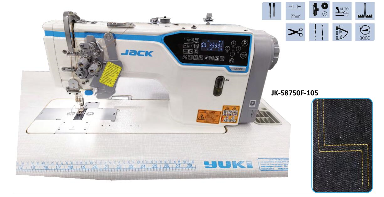 JACK JK-58750F-105 Çift İğne Makinası Büyük Çağnozlu İplik Kesicili İptalli Kot