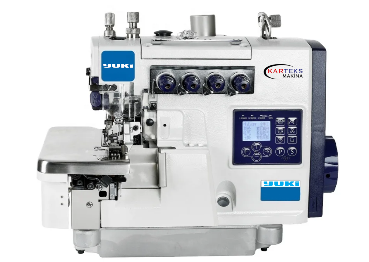 YUKİ D5T-02X250-24 4 İplik Akıllı Overlok Makinesi Transportlu Cep Biye Kesicili