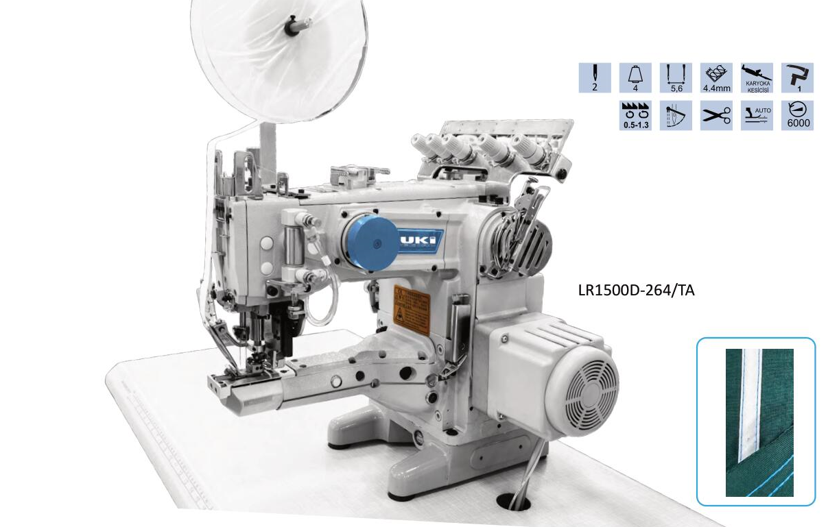 YUKİ LR1500D-264/TA  Dik Burunlu Çift İğne Biye Kesicili