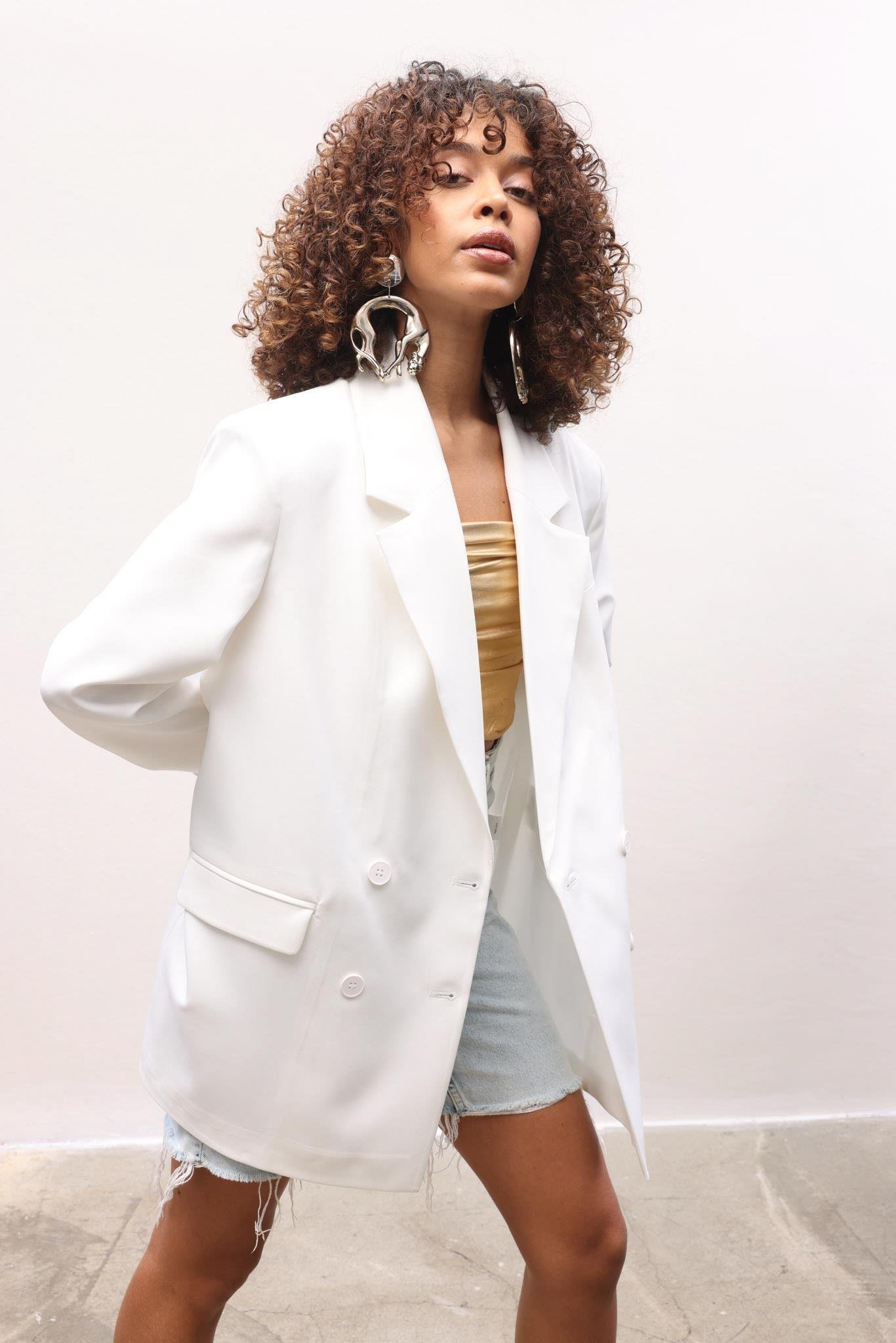 Beyaz Oversize Blazer Ceket