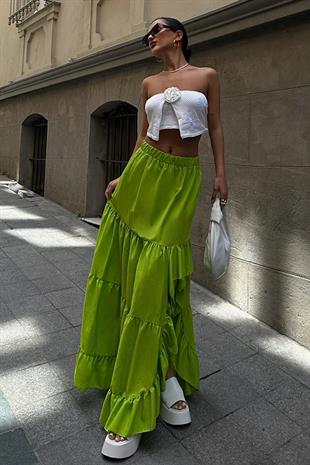 Audrey Fıfrlı Yırtmaç Detay Etek 4037 R6-I-K4
