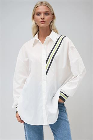 Bant Detaylı Oversize Poplin Gömlek 3436 R6-F-K3