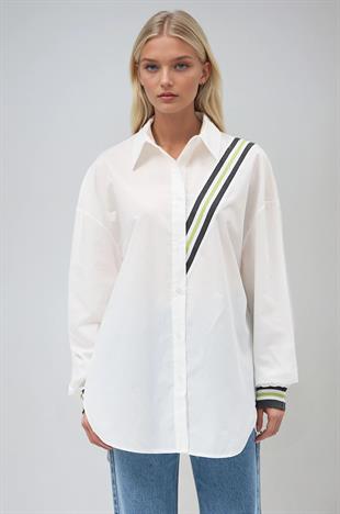 Bant Detaylı Oversize Poplin Gömlek 3436 R6-F-K3