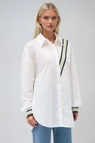 Bant Detaylı Oversize Poplin Gömlek 3436 R6-F-K3