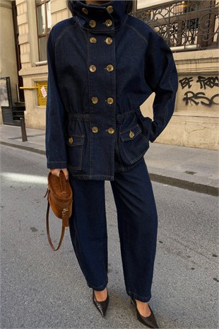 Barrel Fit Pantolon ve Denim Ceket Takım 10388