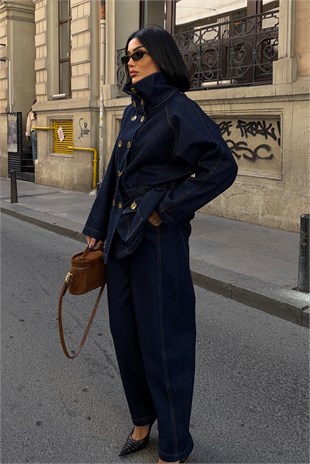 Barrel Fit Pantolon ve Denim Ceket Takım 10388