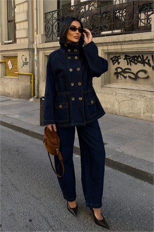 Barrel Fit Pantolon ve Denim Ceket Takım 10388