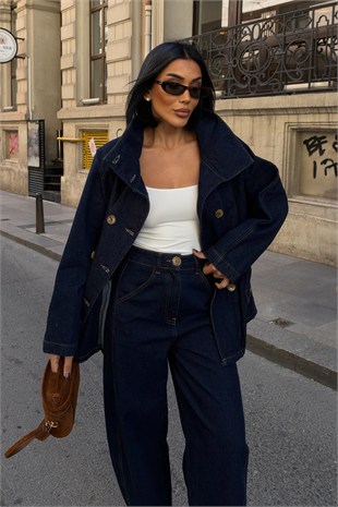 Barrel Fit Pantolon ve Denim Ceket Takım 10388