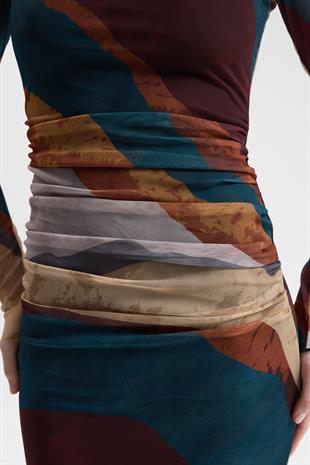 Batik Desenli Tül Elbise 2977