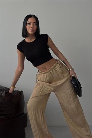 Beli Büzgü Detaylı  Rahat Pantolon   0128