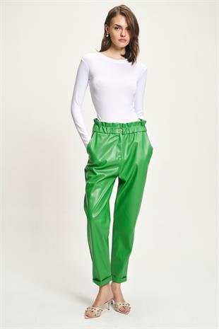 Beli Büzgülü Deri Havuç Pantolon 0098 R5-F-K2