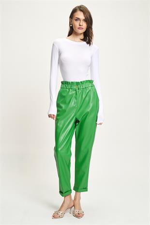 Beli Büzgülü Deri Havuç Pantolon 0098 R5-F-K2
