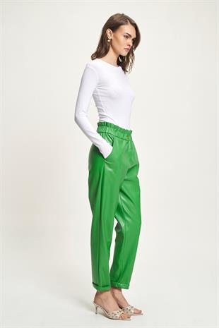 Beli Büzgülü Deri Havuç Pantolon 0098 R5-F-K2