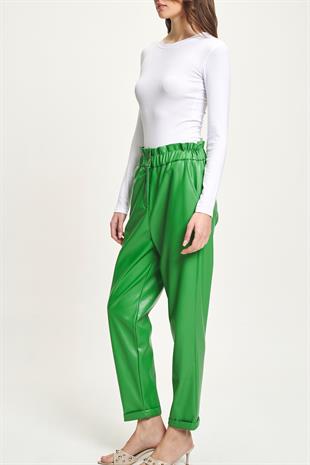 Beli Büzgülü Deri Havuç Pantolon 0098 R5-F-K2
