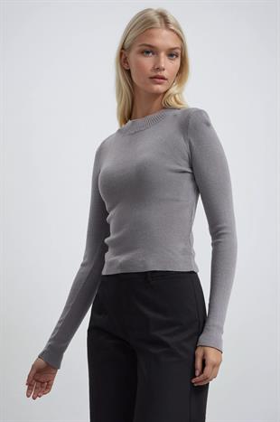 Bisiklet Yaka Crop Triko Kazak 1405