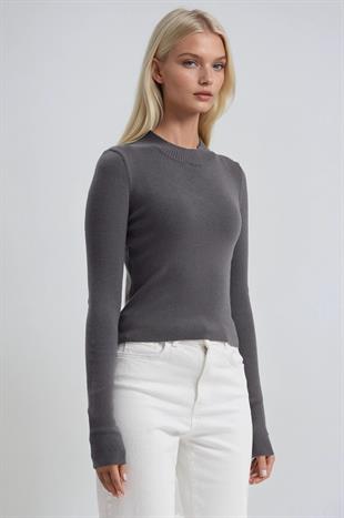Bisiklet Yaka Crop Triko Kazak 1405
