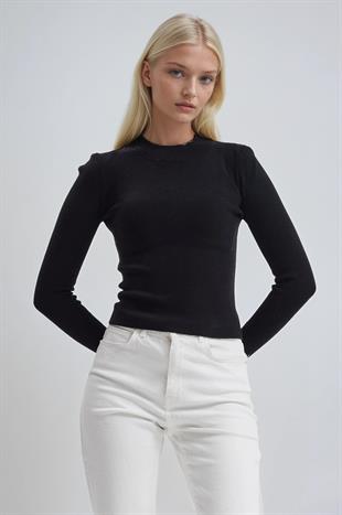 Bisiklet Yaka Crop Triko Kazak 1405