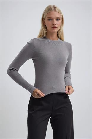 Bisiklet Yaka Crop Triko Kazak 1405