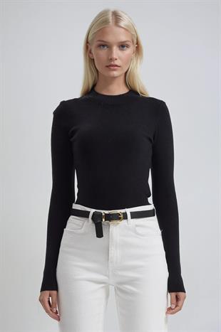 Bisiklet Yaka Crop Triko Kazak 1405