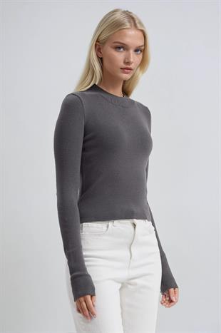 Bisiklet Yaka Crop Triko Kazak 1405