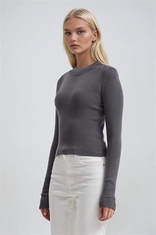 Bisiklet Yaka Crop Triko Kazak 1405