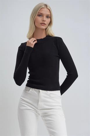 Bisiklet Yaka Crop Triko Kazak 1405