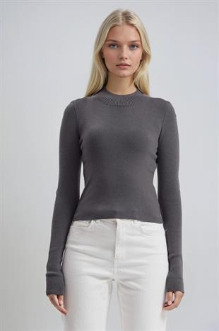 Bisiklet Yaka Crop Triko Kazak 1405