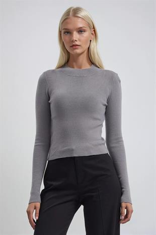 Bisiklet Yaka Crop Triko Kazak 1405