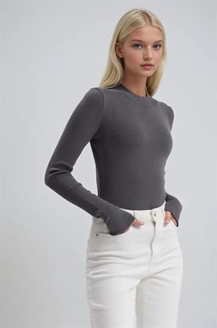 Bisiklet Yaka Crop Triko Kazak 1405