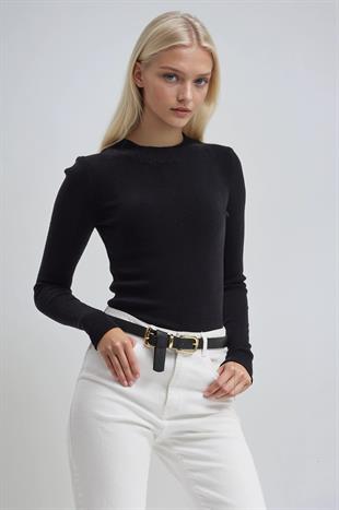 Bisiklet Yaka Crop Triko Kazak 1405