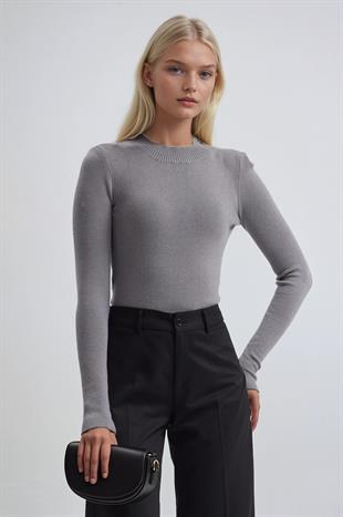 Bisiklet Yaka Crop Triko Kazak 1405