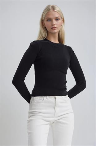 Bisiklet Yaka Crop Triko Kazak 1405