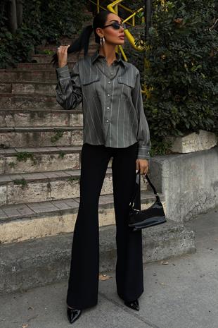 Chanel Saten Premium Çizgili Gömlek 3411 R10-A-K5