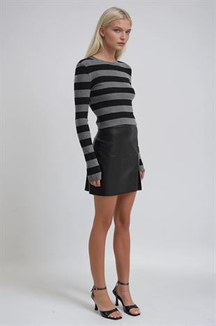 Çizgili Desen Crop Triko Kazak 1400