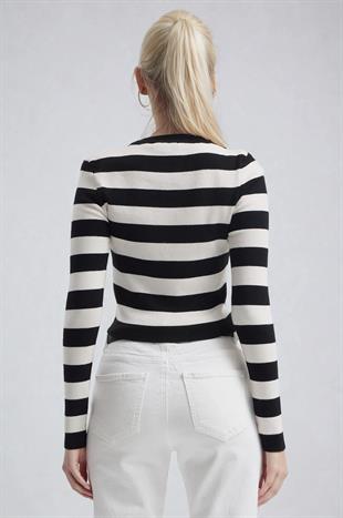 Çizgili Desen Crop Triko Kazak 1400