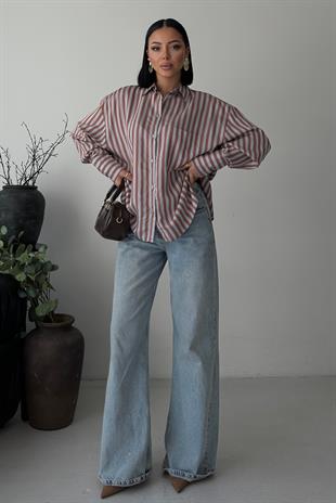 Çizgili Oversize Basic Gömlek 3504