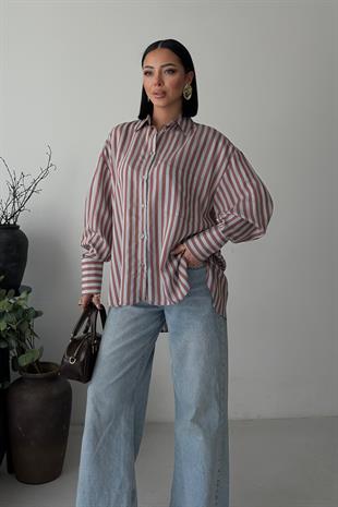 Çizgili Oversize Basic Gömlek 3504