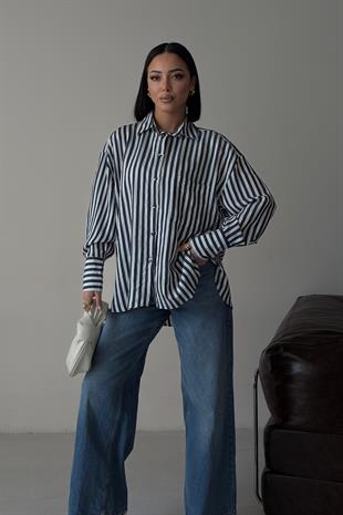 Çizgili Oversize Basic Gömlek 3504