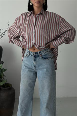 Çizgili Oversize Basic Gömlek 3504