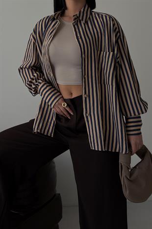 Çizgili Oversize Basic Gömlek 3504