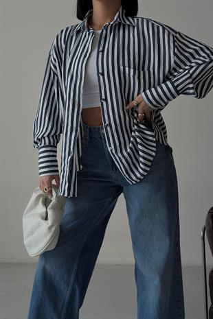 Çizgili Oversize Basic Gömlek 3504