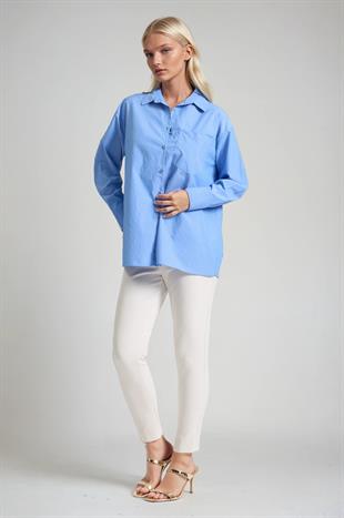 Çizgili Oversize Cep Detaylı Gömlek 3495