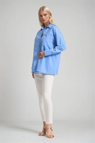 Çizgili Oversize Cep Detaylı Gömlek 3495