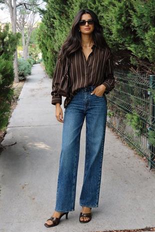 Çizgili Oversize Kesim Gömlek 3505