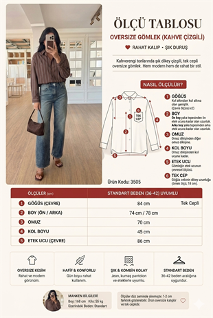 Çizgili Oversize Kesim Gömlek 3505