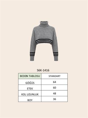 Çizgili ve Boğazlı Triko Kazak 1416
